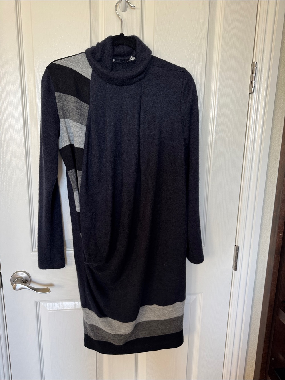 Black and Gray Turtleneck Sweater Dress